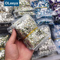 Oleeya Normal Faceted Sliver Back Crystal Rhinestone Bulk Flat Back Non Hot Fix Glass Rhinestone Strass Gems for Nail Art DIY