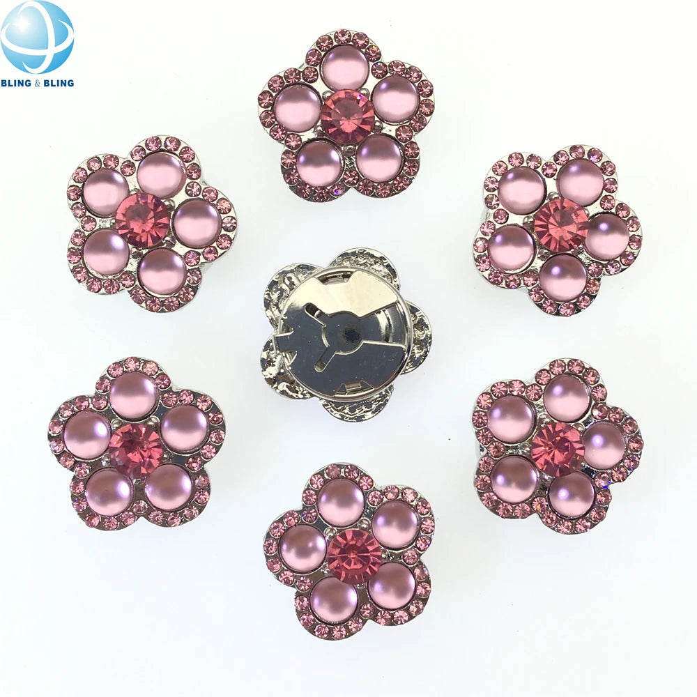 Hot Sale Fancy Button Cover with pink Matte Stones Flower Design Customize Different Shape with Crystal for Women Shirt