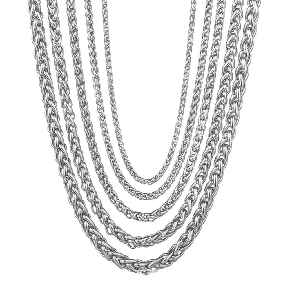 BASQUESUN 2.5mm 3mm 4mm 5mm 7mm 8mm Hip Hip Hipster Accessories Collarbone 316L Stainless Steel Keel Wheat Chain Necklace Men