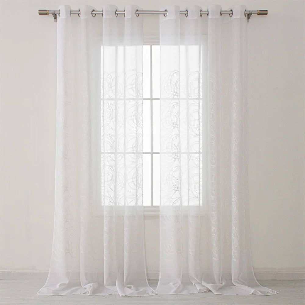 Custom Simple Circle Geometric Design Embroidered Sheer Tulle Modern 100% Polyester All-Season Curtains Drapes Rideau Voilage
