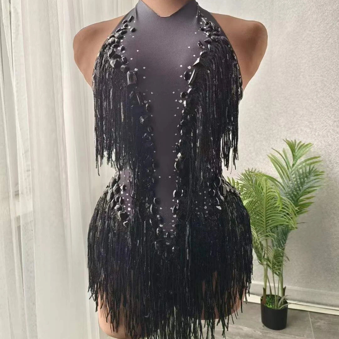 Ocstrade Women Bodysuit Sparkly Rhinestone Women Sequence Performance Jumpsuit Bling Tassel Mono Sin Mangas Para Mujer