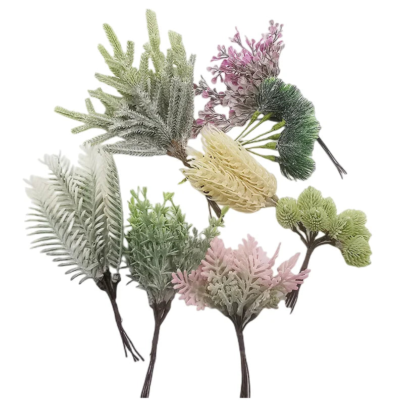 DIY Small Leaves Pick Flocking Artificial Plants for Flower Wall Arrangement