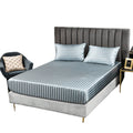 Wholesale Popular Silky Satin Fitted Bed Sheet with Deep Pocket Stripe Pattern