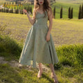Clothing Wholesale Custom Vintage V Neck Sleeveless Chic Floral High Slit Spaghetti Strapped  Long Midi Party Casual Dresses
