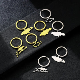Manufacturer 18K Gold Plated Enameled Jamaica Flag Charm Bag Keychain Stainless Steel Enamel Jamaican Map Pendant Car Key Chain