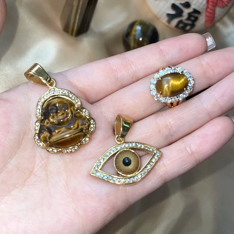 Fashion Jewelry Fine Natural Tiger Eye Stone Jade Buddha Evil Eyes Necklace for Women and Men Stainless Steel Necklace Jewelry
