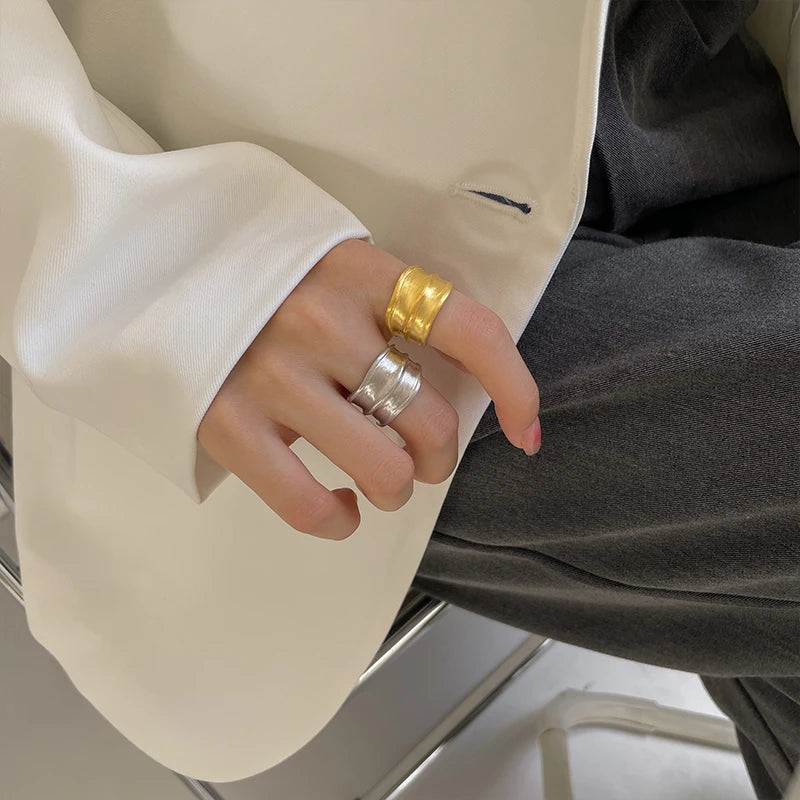 925 Sterling Silver Material Ins Style Big Size Brushed Finish  Irregular Rings for Women