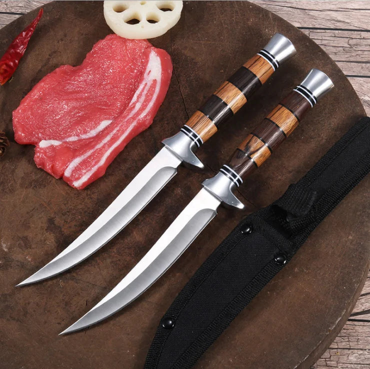 Retro Handle Stainless Steel Chef Knife Set with Cover Ambidextrous Design Eco-Friendly Kitchen Multi-Cutting & Boning Knife