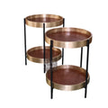 2-tier Industrial Design Side End Table Storage Shelf Antique Brass Genuine Leather Top Accent Nightstand Table Home Furniture