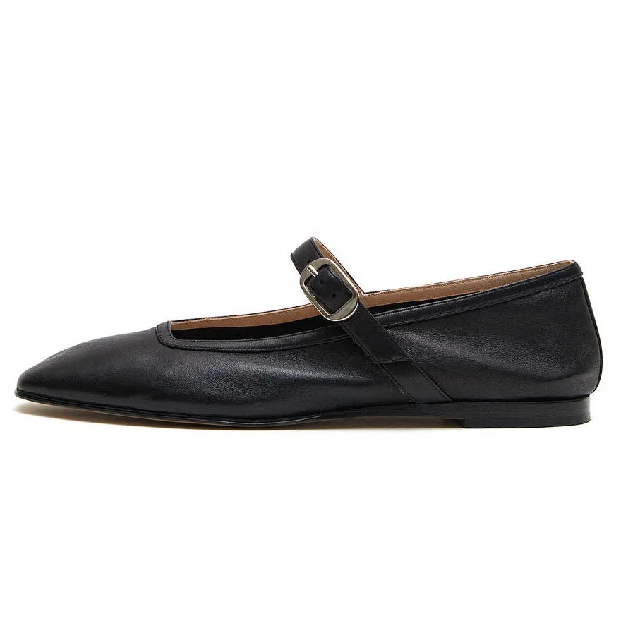 Everyday Shoes Fashion Ballet Pumps Real Genuine Leather Square Toe Mary Jane Flats