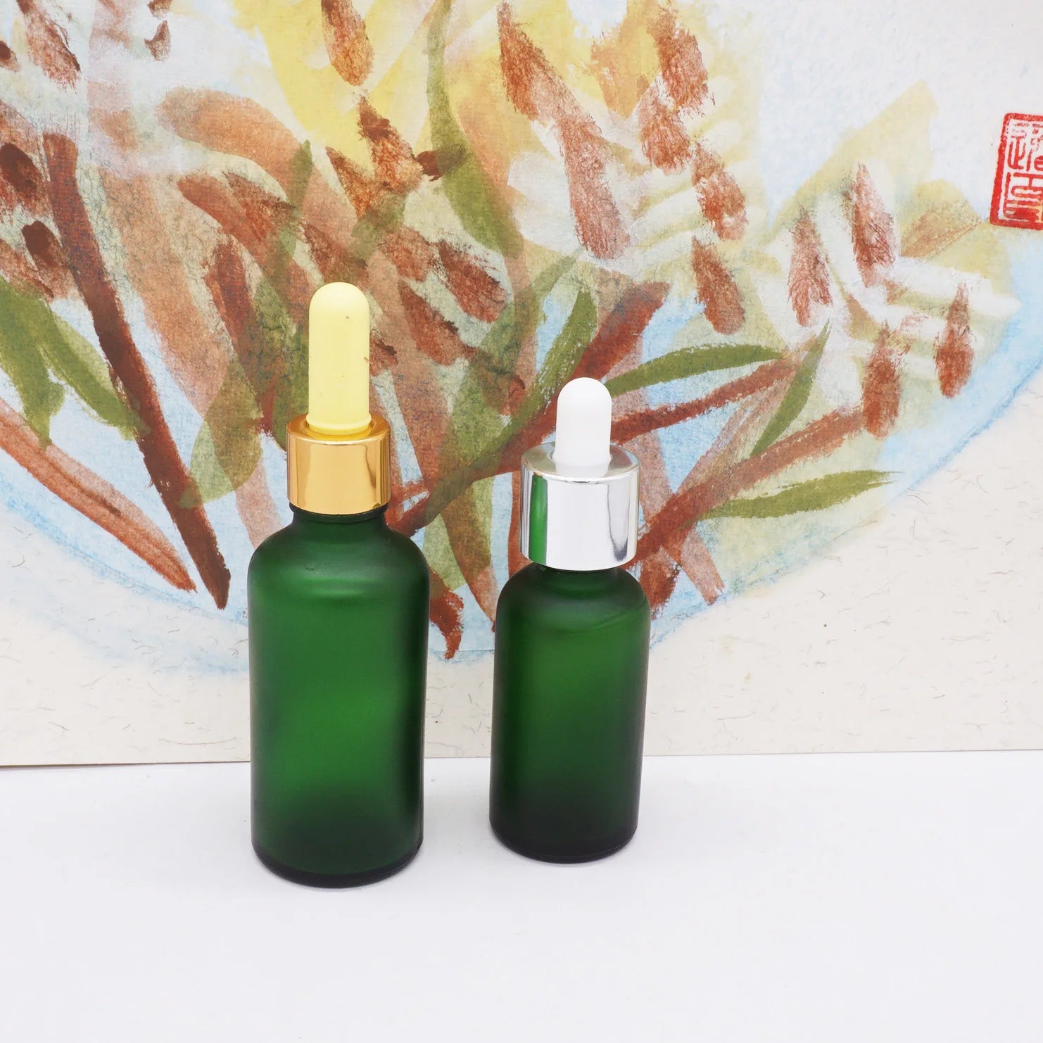 Frosted Green 10ml Glass Serum Bottle with Pump Cap