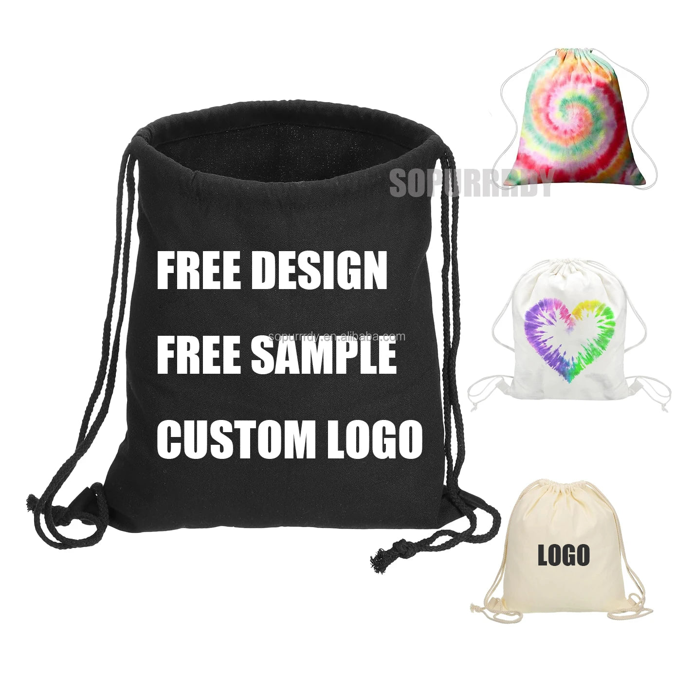 Custom Logo Shopping Bag Cotton Canvas Drawstring Backpack Moisture-Proof Gym Storage Sport Sack Pack with Striped Folding Style