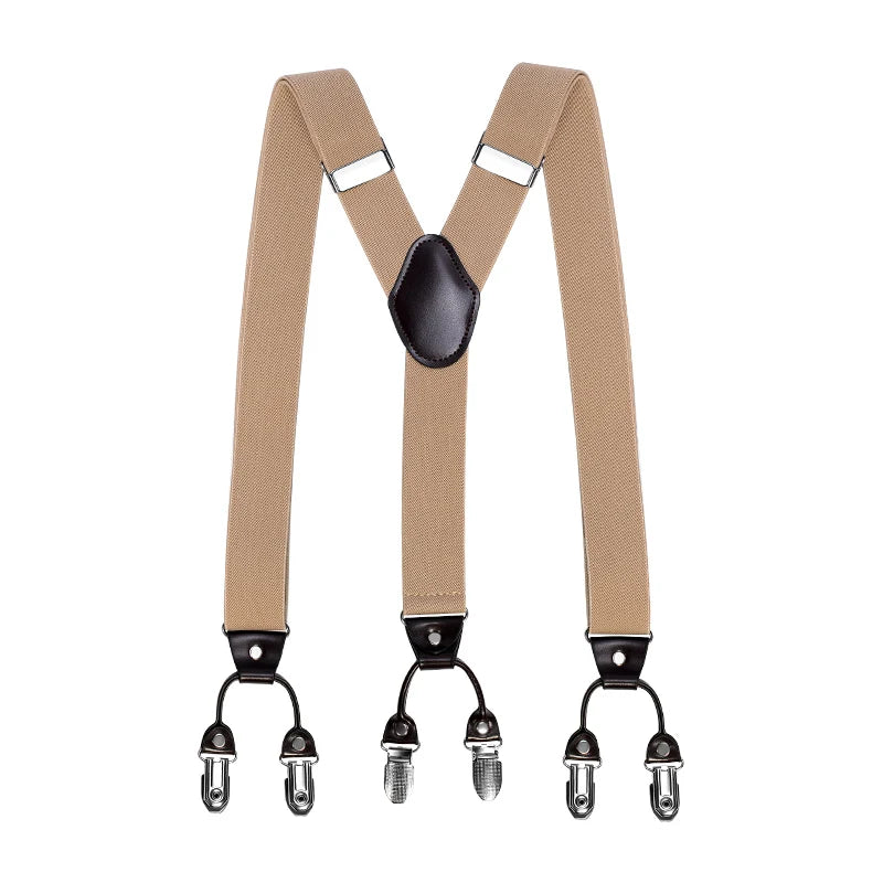 Brown Plaid Color Formal 6 Clips Braces Quality Women Adjustable Polyester Suspenders