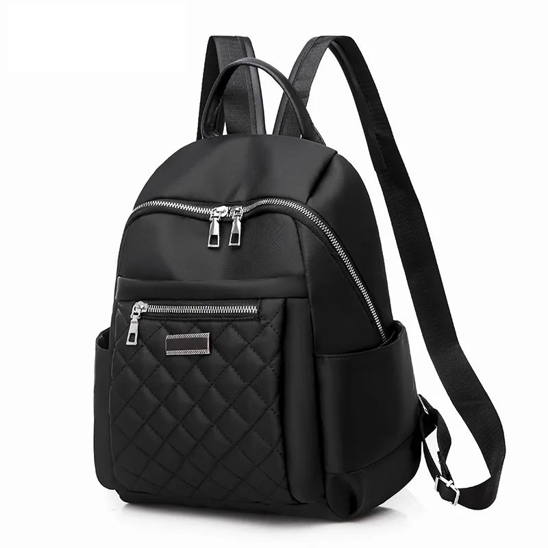 Women's Large Capacity Korean Style Quilted Backpack Solid Color Rhombus Stitching Rivet Cross-Border Fashion Simple