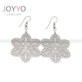 Factory Straight Stainless Steel Women's Six Leaf Flower Earrings Hollow Snowflake Embossed Hoop Jewelry