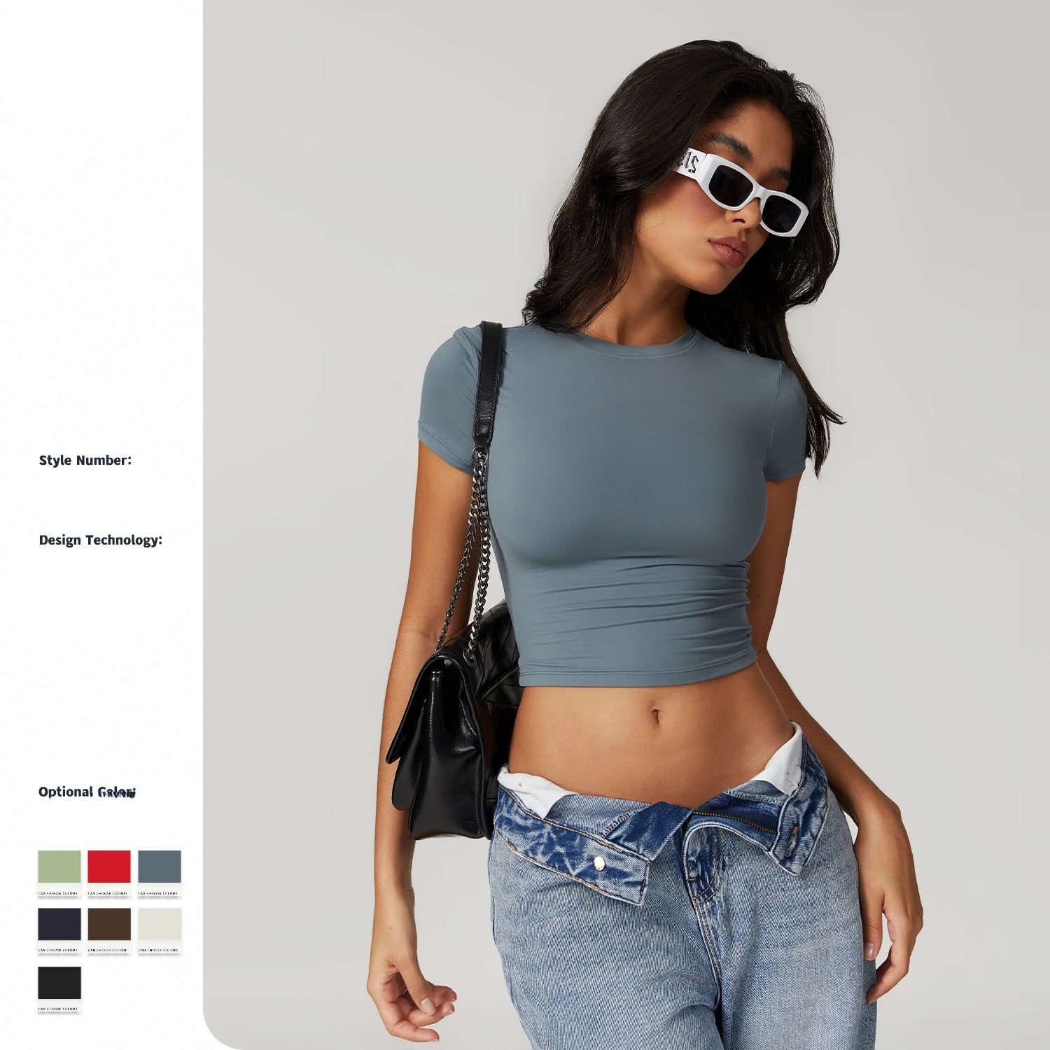 Women's Crop Tops Crew Neck Shorts Sleeve Stretch Fitted Shirts Crop Tops Women's T-shirts