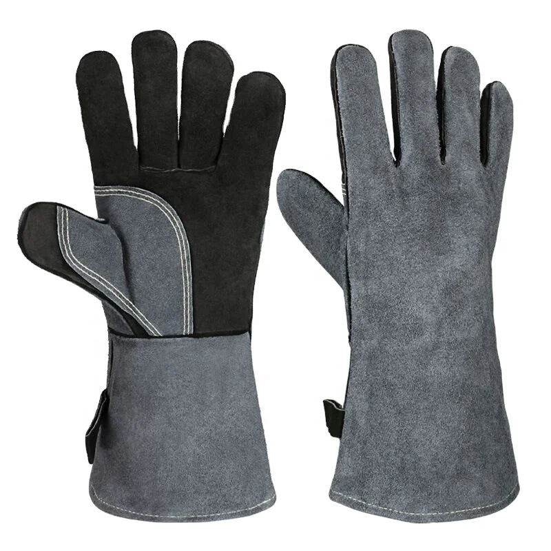 Heat Resistant Genuine Cowhide Leather Touch Screen Plain Welding Gloves for Tig Welder/Grilling/Barbecue/Oven/Fireplace/Wood