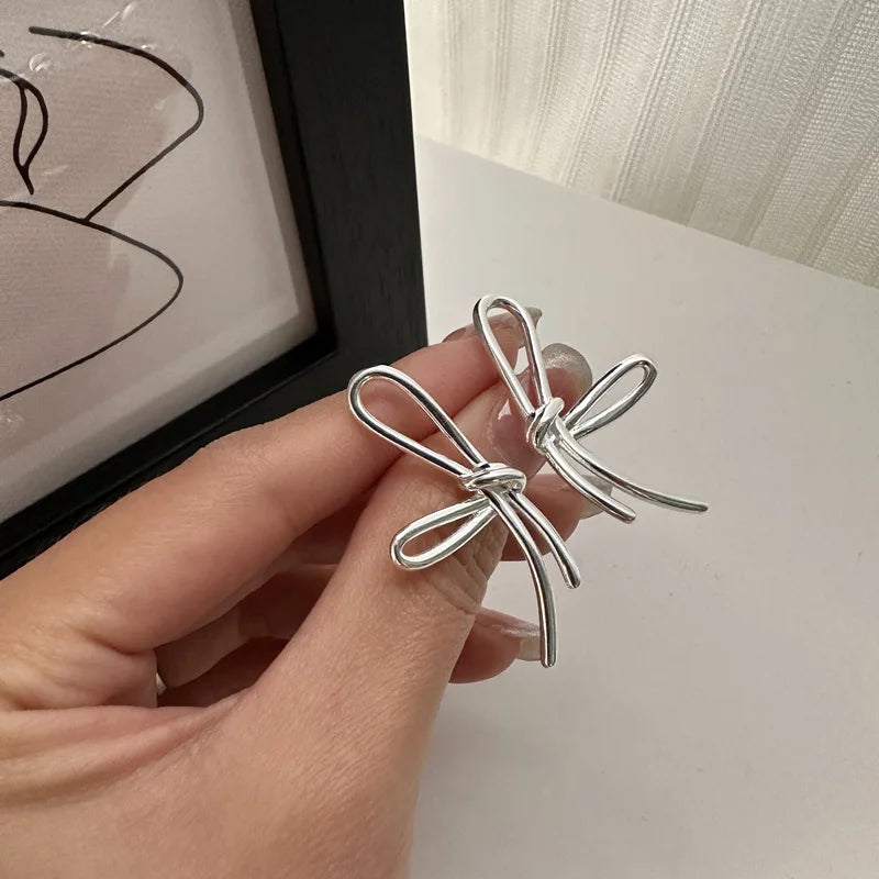 Summer Girls Fine Jewelry Earrings 925 Sterling Silver Retro Punk Style Bowknot Stud Earrings