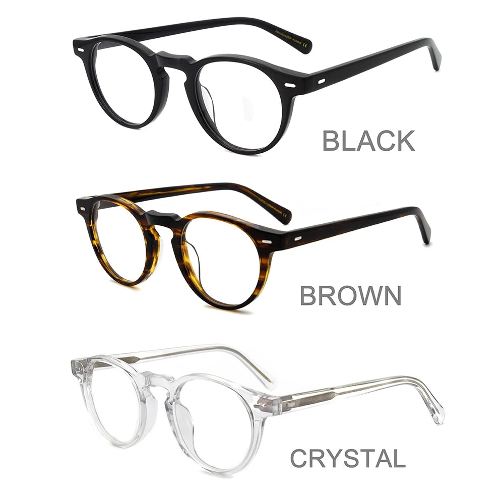 Bold Round Vintage Eyeglasses for Men Retro Acetate Optical Frame with Blue Light Blocking for Reading