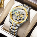 Luxury Men Gold Skeleton Quartz Watches Reloj Para Hombre Stainless Steel Custom Watch Man