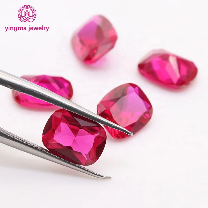 Hot Sale Elongate Cushion Shape Corundum Stone 5# Red 4*6 mm to 8*10 mm Loose Synthetic Corundum Ruby for Jewelry Making