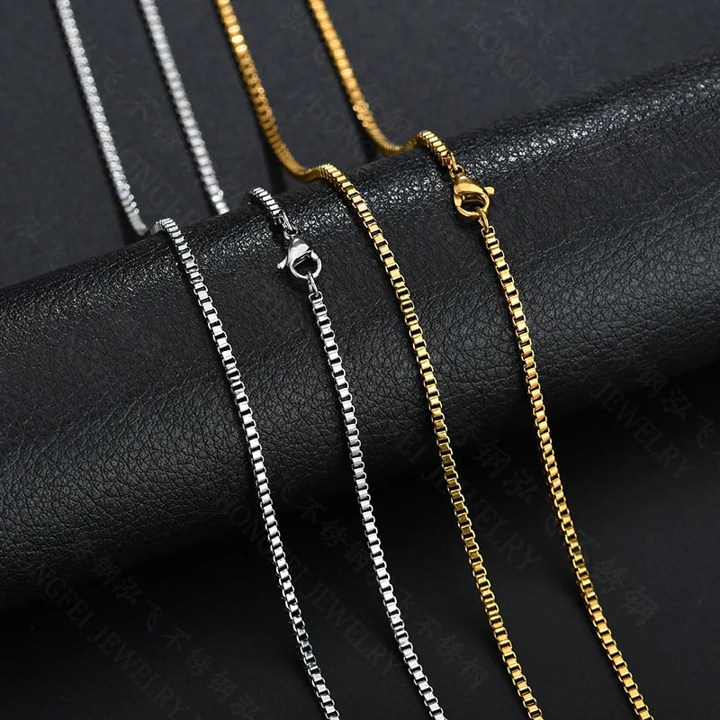 Wholesale Jewelry Simplicity Silver Gold Plated Stainless Steel Chain Custom Pendant Necklace Box Chain