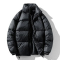 Men's Winter Stand Collar Thickened Fake Padding Jacket Loose Fit Adjustable Hem Solid Color Zip-Up Coat Cold Weather Outerwear