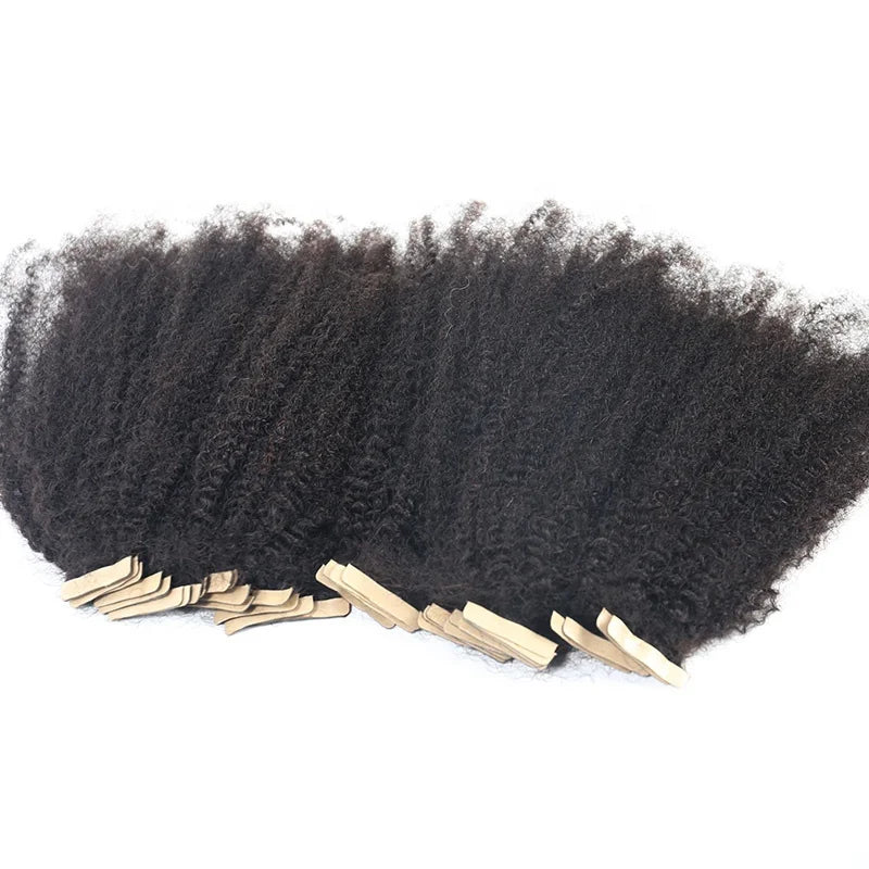 Long Tape in Extensions Mongolian Virgin Cuticle Aligned 4B 4C Afro Kinky Curly Human Hair Tape in Hair Kinky Curly Tape-ins