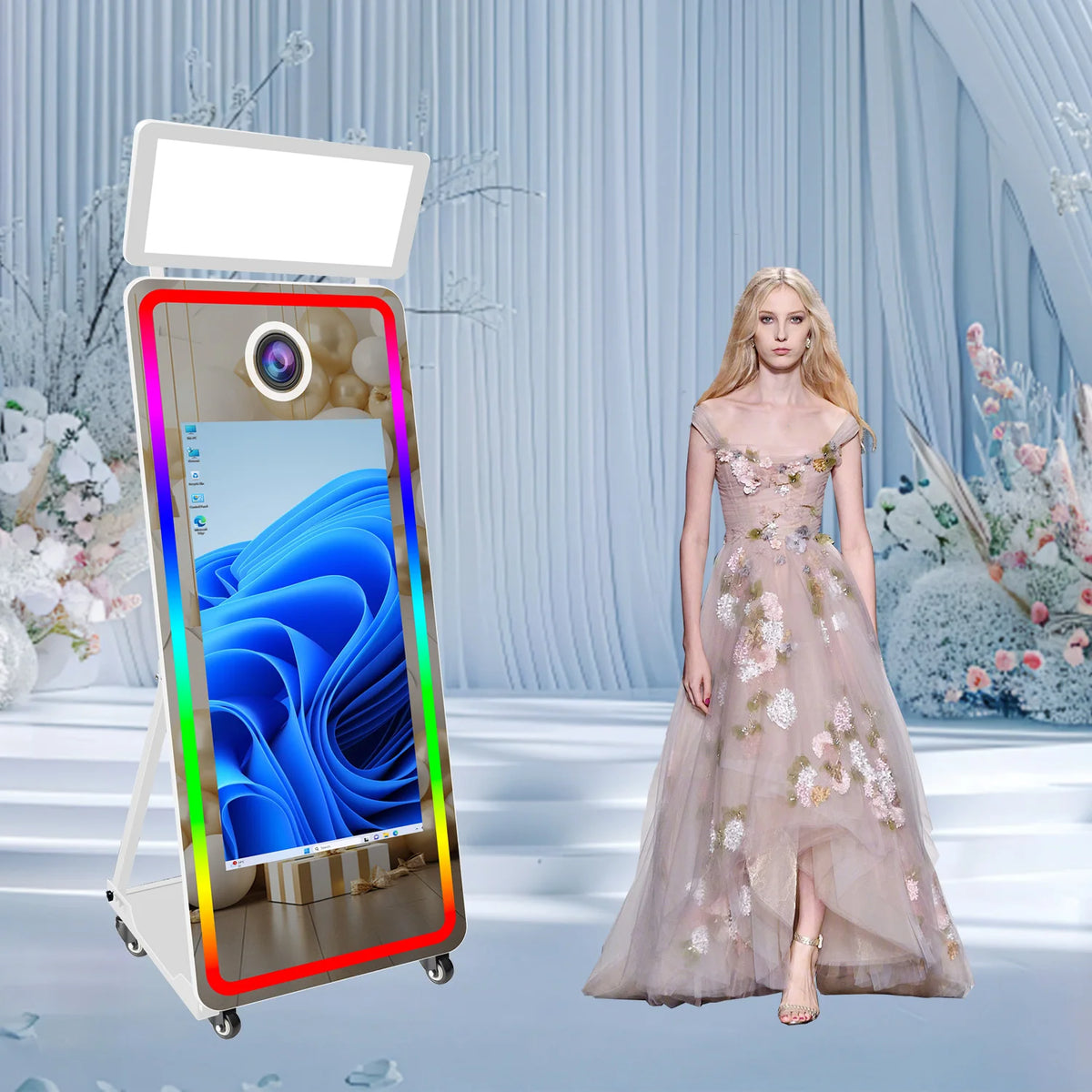 43 Inch Touch Screen Selfie Full Body Photobooth Mirror With Printer Tray 65 Inch Magic Mirror Photo Booth Machine for Wedding MegaBDM