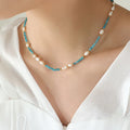 New Design Simple 18K Gold Plated Stainless Steel Blue Stone Freshwater Pearl Bohemia Natural Style Chain Choker Necklace Women