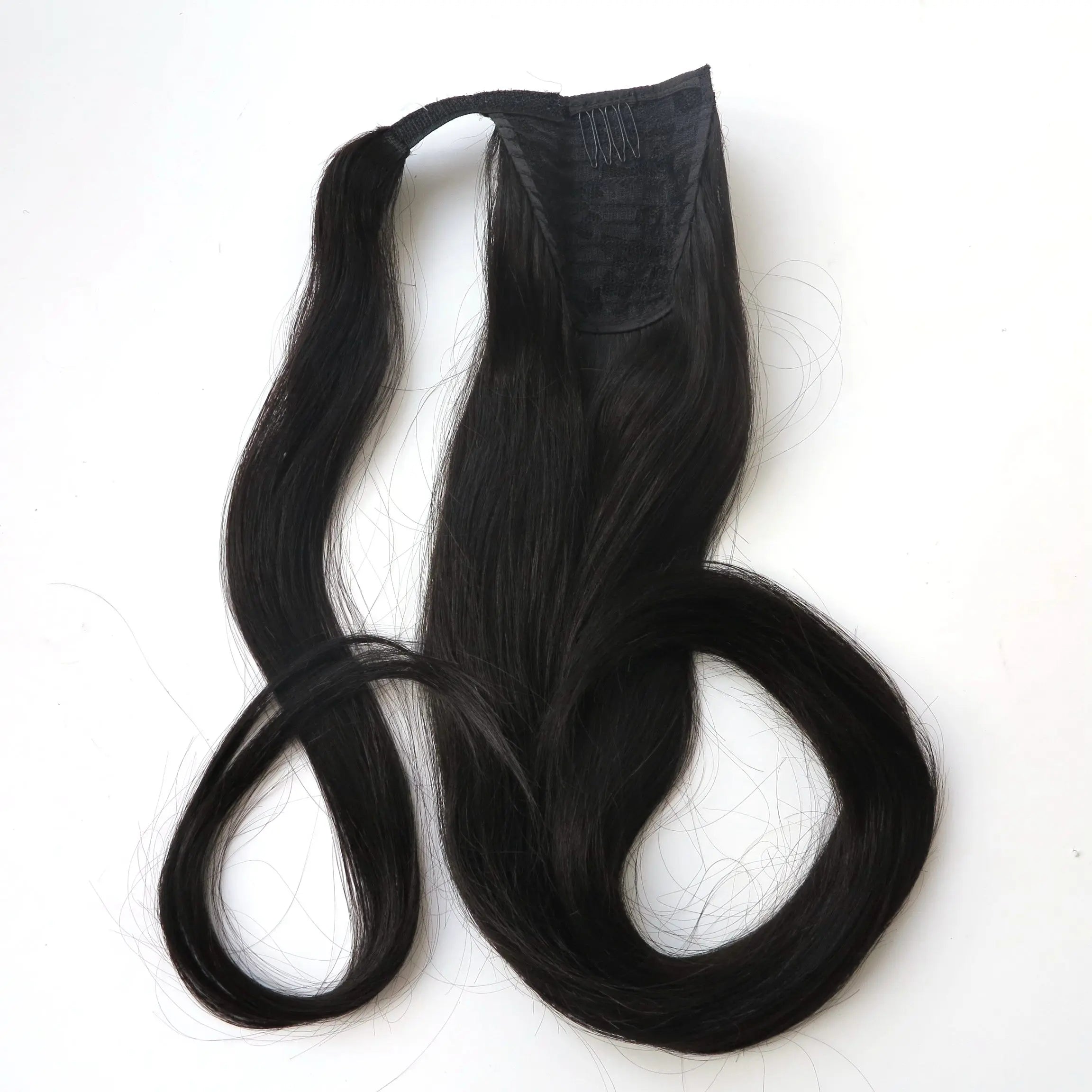 Wholesale 100% Drawstring Brazilian Chinese Human Hair Extensions Double Drawn 22'' 100g Wrap Ponytail Clip-In