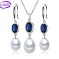 FEIRUN 8mm Drop Natural Freshwater Pearl Jewelry Set S925 Sterling Silver Sets MegaBDM
