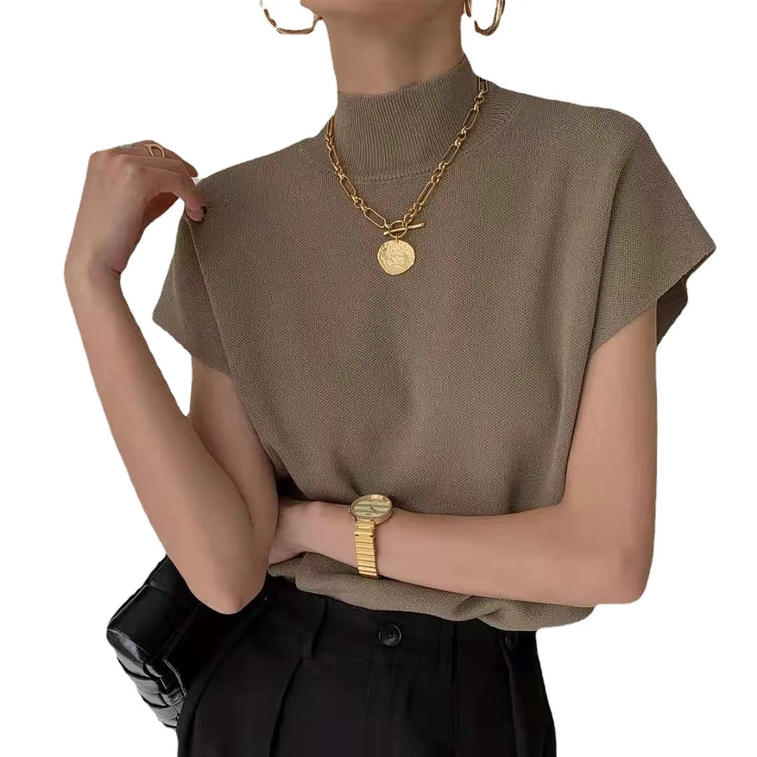 Black Casual Elegant Shirts Female Summer 2024 Knit High Street Y2k Tops Women Slim Office Lady Korean Fashion T Shirts