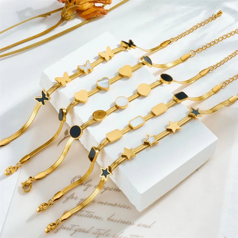 Nabest Heart Star Butterfly Charm Bracelets with Shell Non Tarnish Jewelry Women Stainless Steel Snake Chain Bulk