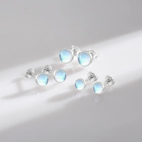 925 Sterling Silver Platinum Plated Charm Ear Studs for Women Fine Jewelry Round Exquisite Moonstone 4 5 6 MM Stud Earrings