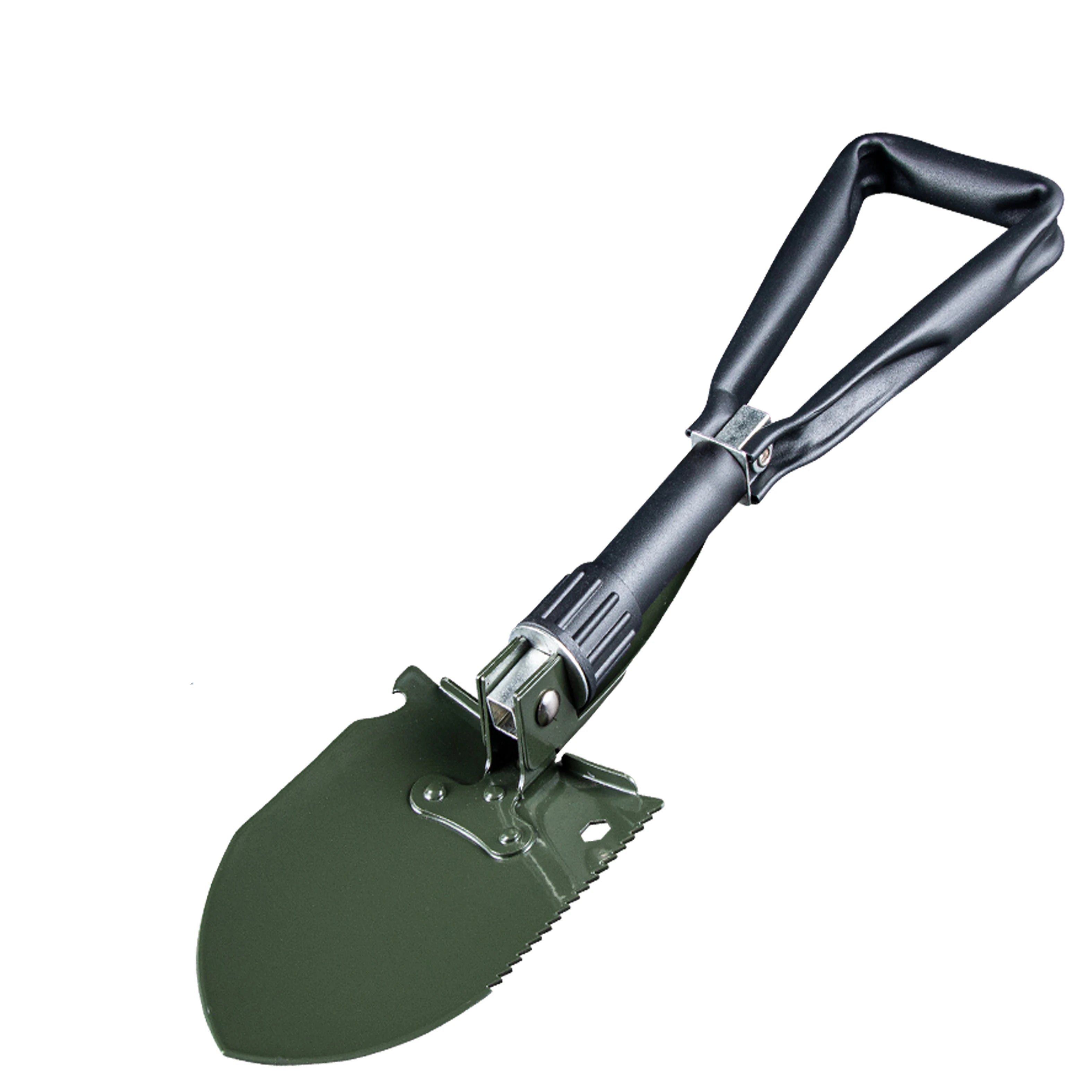 Customized Outdoor Tactical Tri-fold Handle Metal Spade Farming and Snow Shovel for Camping Use