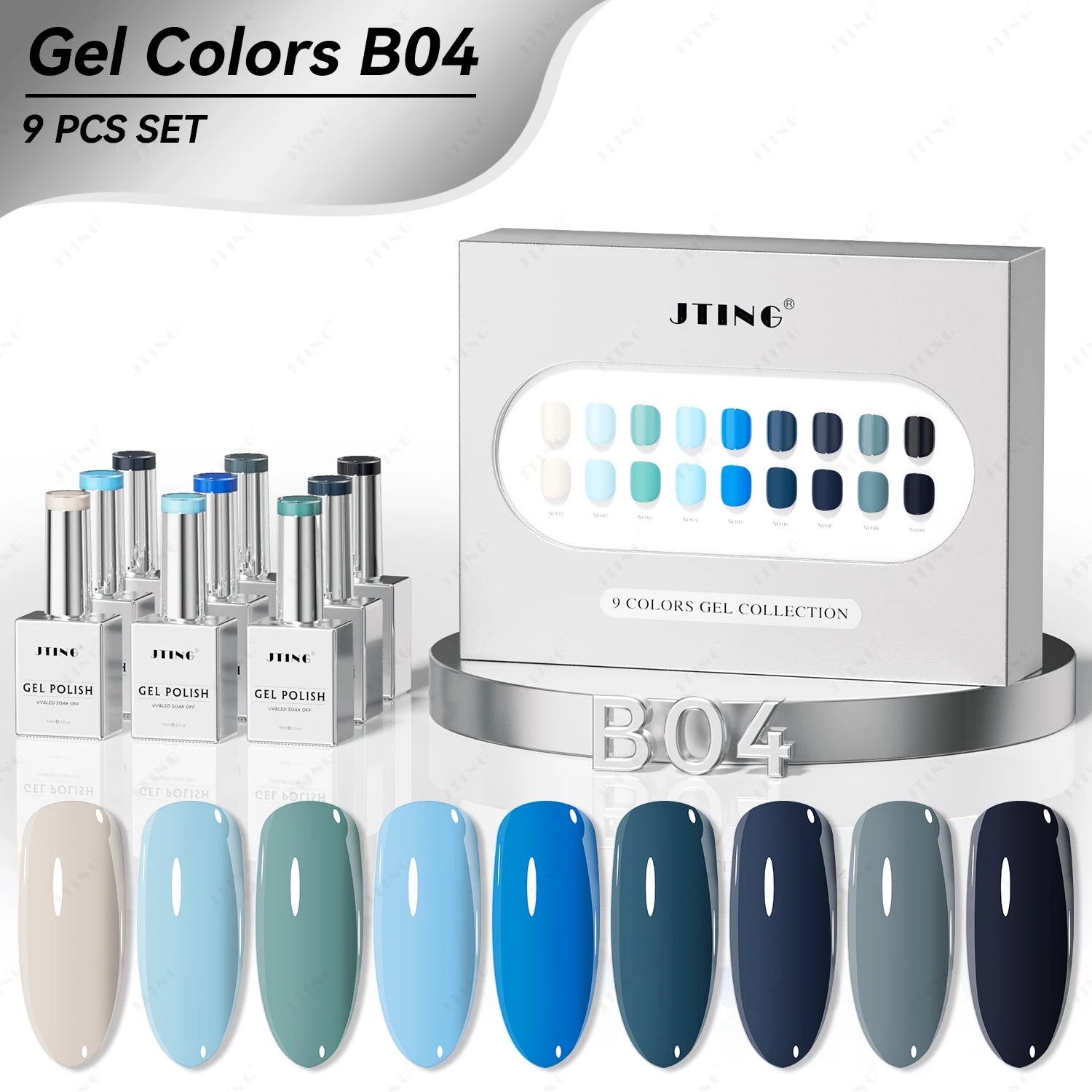 JTING Winter Hot Selling 9colors Ice Blue Gel Nail Polish Set Support OEM Custom Unique Box and Design with Free Sample Service