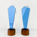 Wooden Base Optical Blue Crystal Glass  Trophy MH-NJ0112