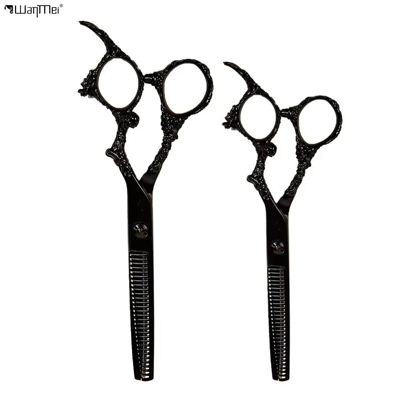 Wanmei Simple Tooth Scissors Black Dragon Totem Dragon Design Fashionable Men's Hairdressing Flat Scissors Tooth Barber Tools