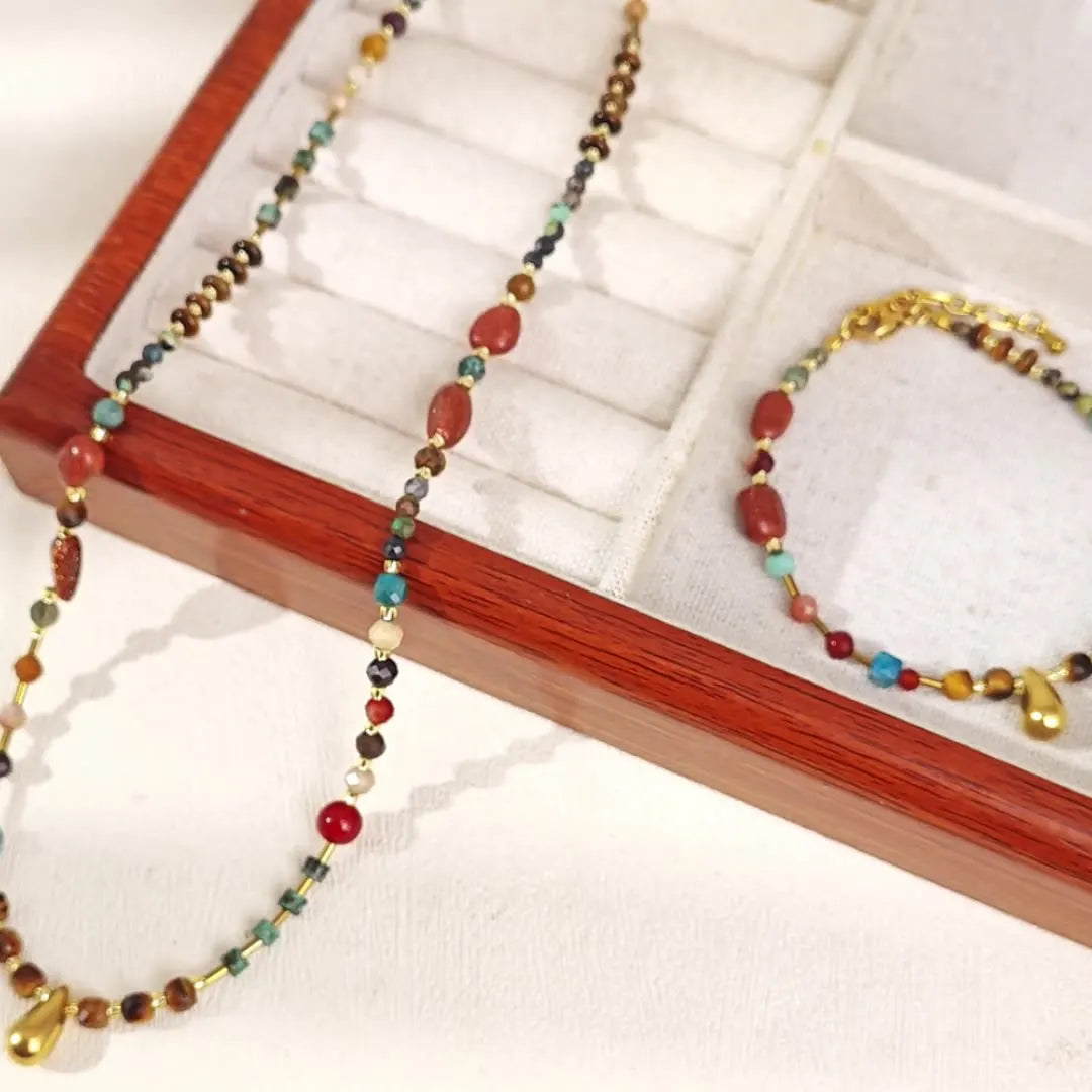 Shescity Trendy Fashionable Bohemia Style Designer Necklace Bracelet Turquoise Elegant Jewelry Set Gifts for Women