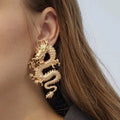 Personality Punk Gold Tone Dragon Stud Earrings for Women New Unique Hip Hop Metal Dragon Statement Long Earrings Jewelry