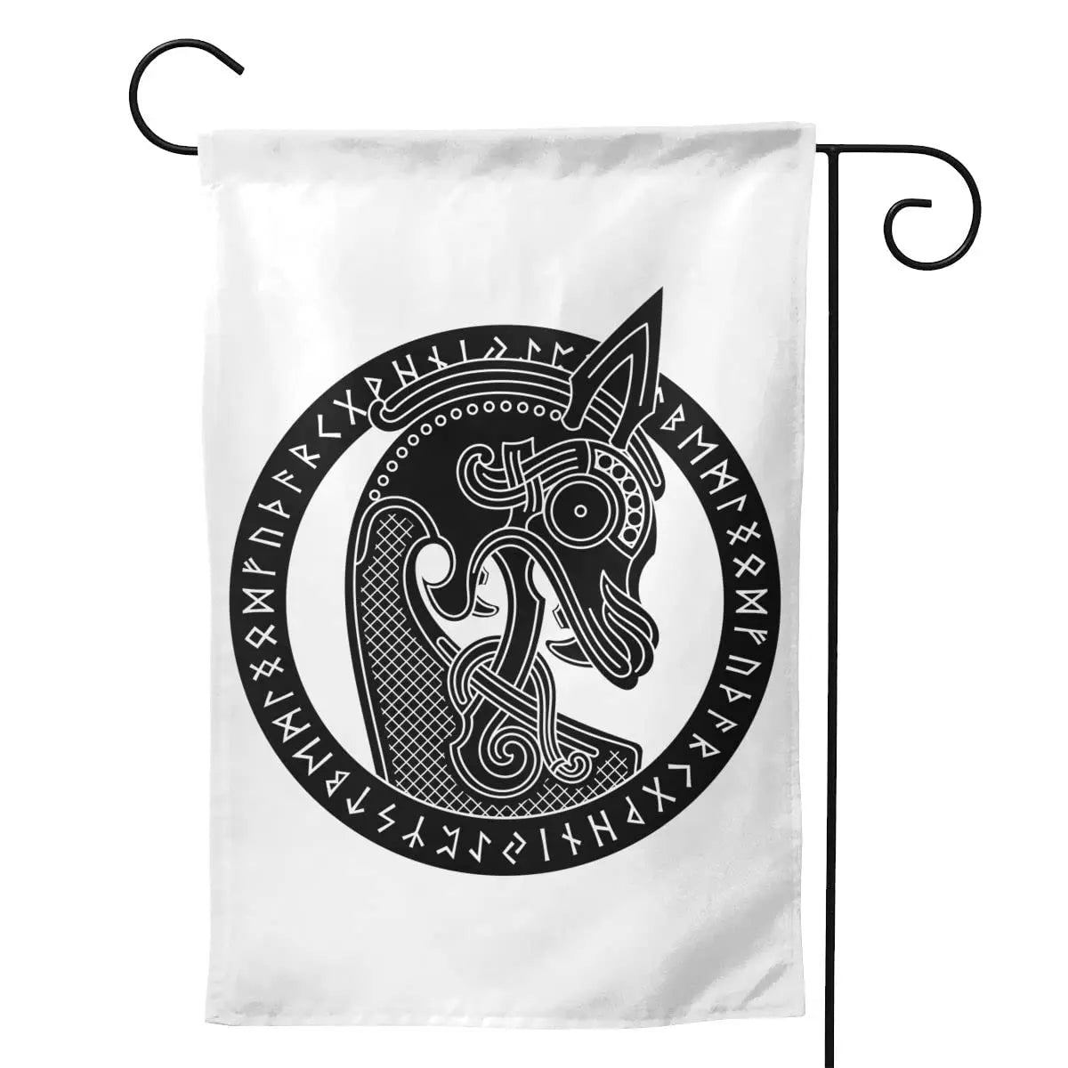 12x18IN Double Sided Printing Dragon Head Bow Viking Ship Diagram Rune Source Burlap Garden Flags for Outdoor Decorations