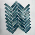 Blue Herringbone Parallelogram Electroplate Glossy Silver 6mm Thick Modern Interior Wall Glass Mosaic Tile