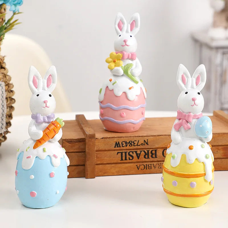 2025 European Cute Easter Bunny and Egg Resin Decorations Holiday Supplies for Easter Rabbits with Carrot Table Decoration