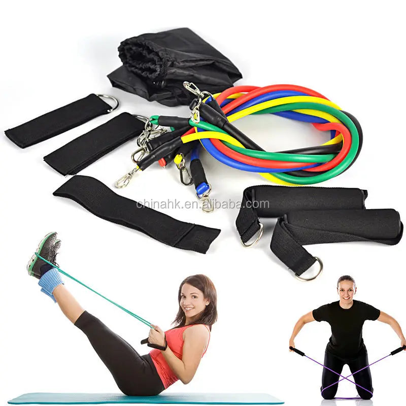 11pcs Fitness Exercise Resistance Bands Set Latex Tubes for Gym Exercise Training