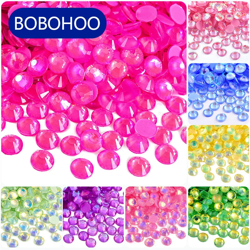 BOBOHOO Factory Wholesale Luminous Glass  Flatback Non Hot Fix Rhinestones Nail Rhinestone for DIY Design
