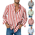 Stripe Printing Long Sleeve Stand Collar Men Shirt Loose High Elasticity Dress-up Men Top Casual Linen Button Casual Shirts