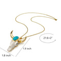 Hot Sale Unisex Ox Bone Retro Gold Plated Horn Bull Head Turquoise Pendant Necklace Trendy Men's Street Style for Gift Hip Hop