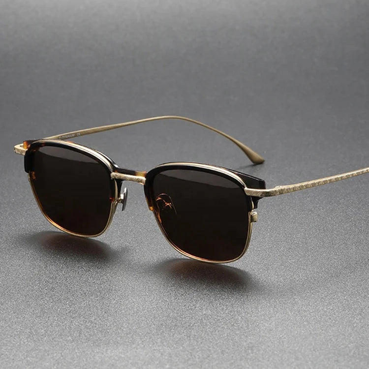 Poleraised Titanium Square Sunglasses for Men Retro Steampunk Gafas De Sol Polarized Sun Glasses with TR90 Frame TAC Lenses
