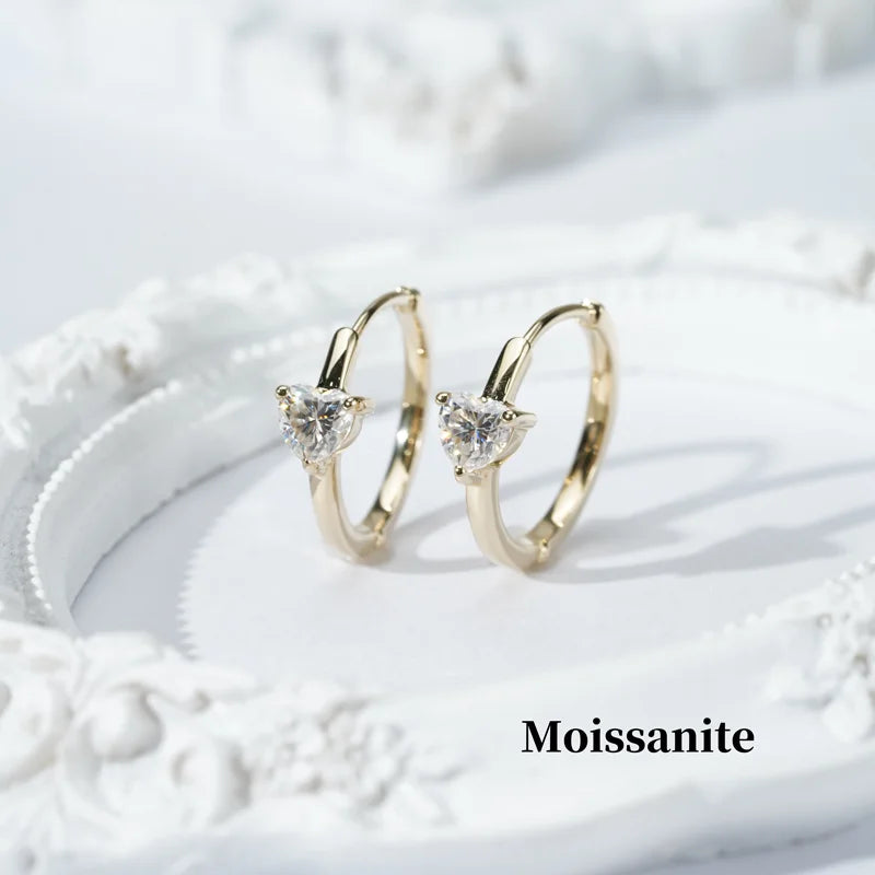 Wholesale Starsgem Luxury Engagement Earrings 5*5mm Heart Shape 9k 10k 14K 18K  Gold Lab Gemstones and Moissanite Hoop Earring